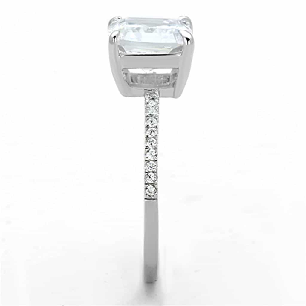 Sterling Silver CZ Asscher Cut Solitaire Pave Thin Ring view 9