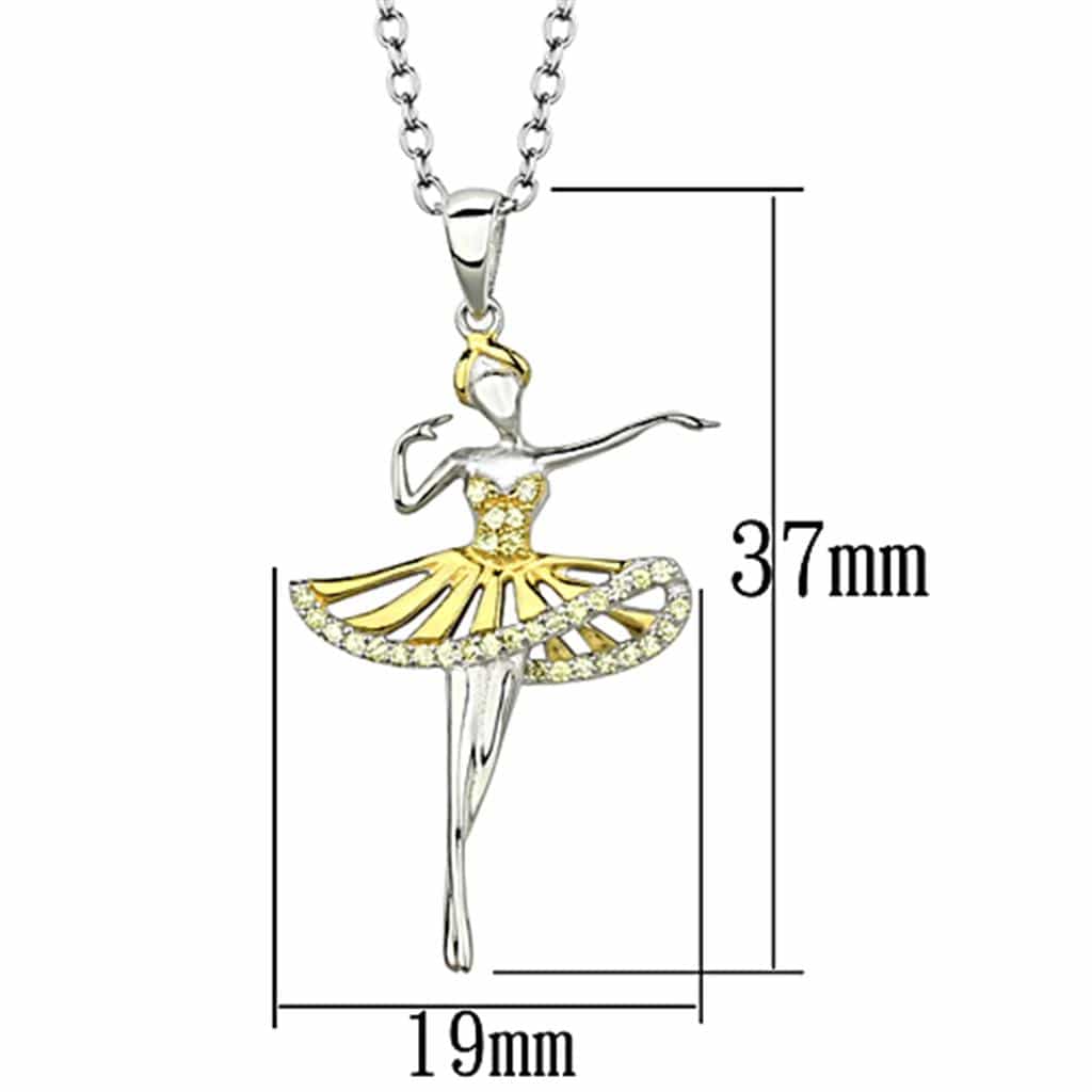 Sterling Silver Gold Two Tone CZ Ballerina Dancer Pendant view 2