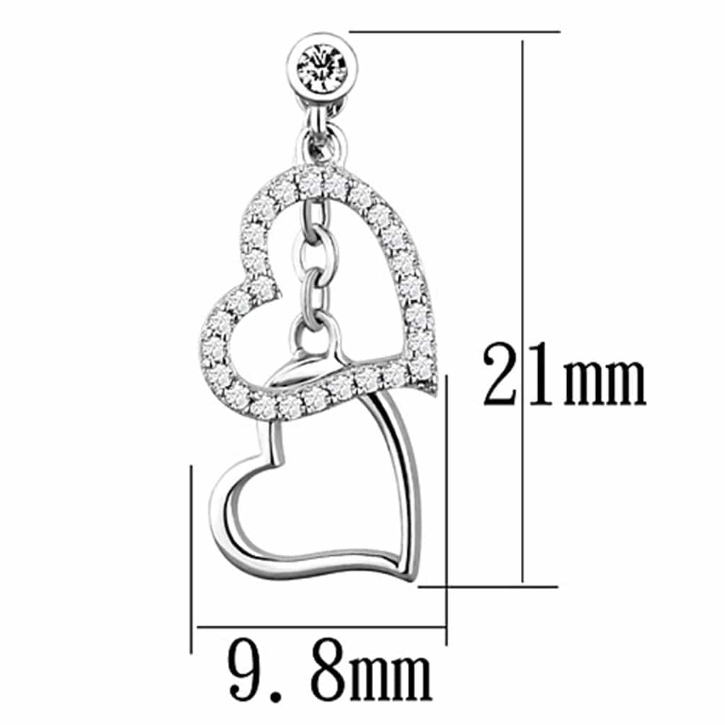 Sterling Silver CZ Double Heart Dangle Drop Earrings view 2
