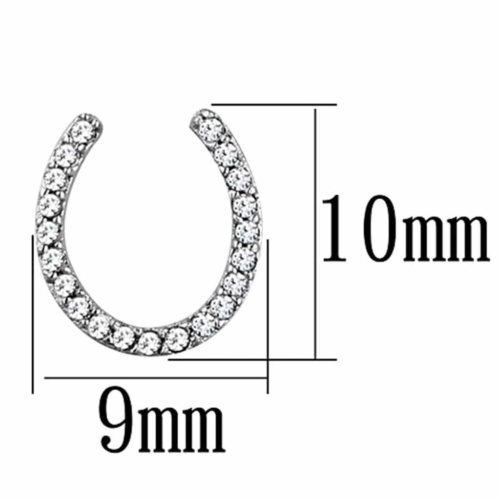 Sterling Silver CZ Pave Horseshoe U Huggie Earrings view 2