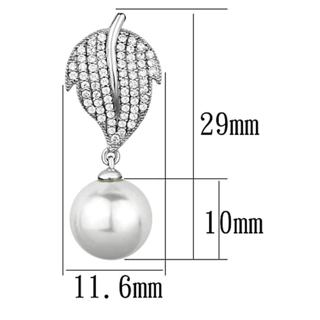 Sterling Silver CZ Pave Leaf Pearl Drop Stud Earrings view 2