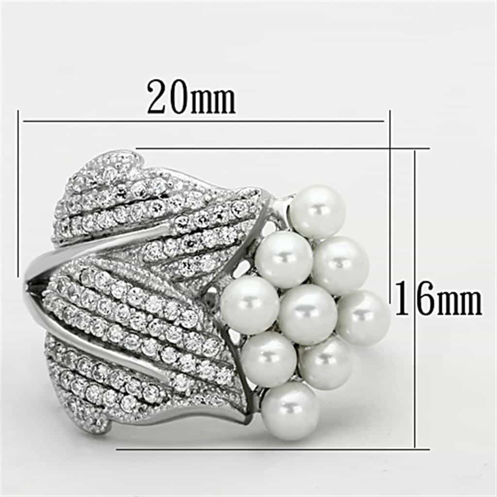 Sterling Silver CZ Pearl Leaf Cluster Wrap Ring view 8