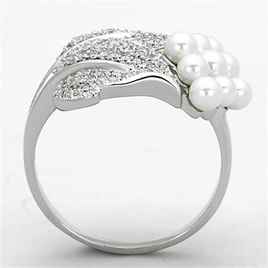 Sterling Silver CZ Pearl Leaf Cluster Wrap Ring view 9