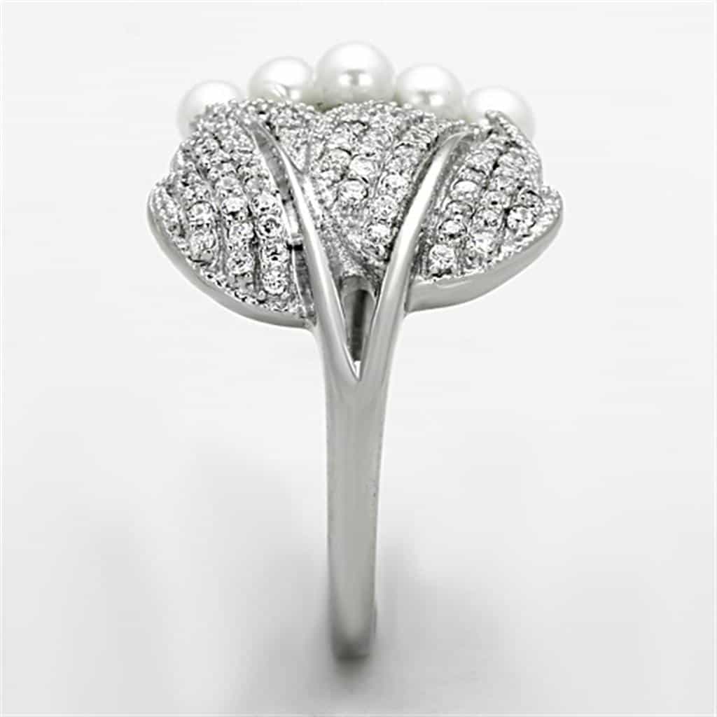 Sterling Silver CZ Pearl Leaf Cluster Wrap Ring view 4