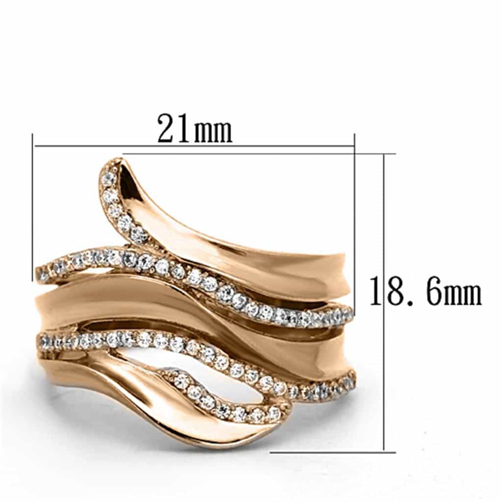 Sterling Silver Rose Gold CZ Wave Multi Band Wide Ring view 7