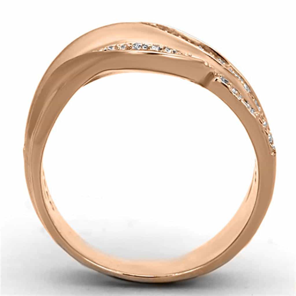 Sterling Silver Rose Gold CZ Wave Multi Band Wide Ring view 3