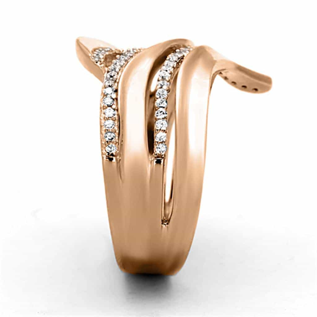 Sterling Silver Rose Gold CZ Wave Multi Band Wide Ring view 9