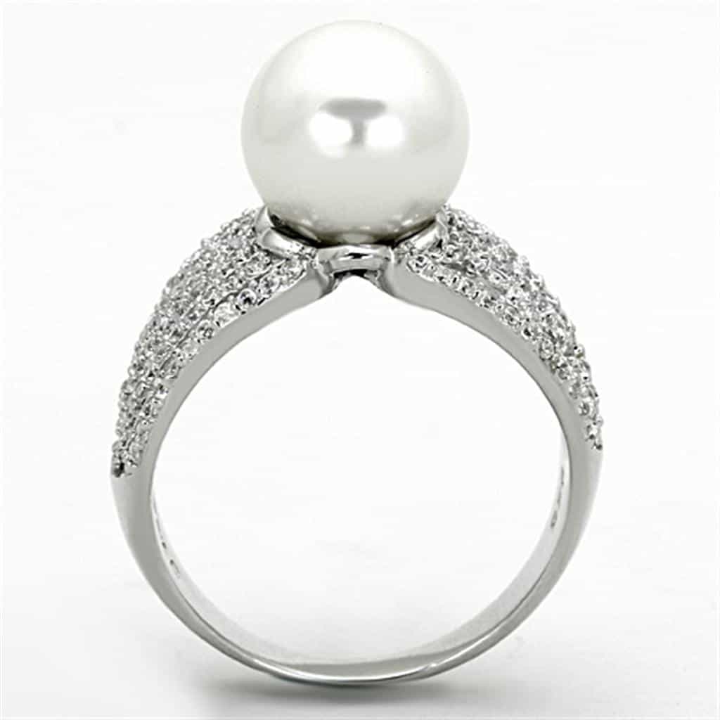 Sterling Silver Pearl CZ Wave Multi Row Ring view 3
