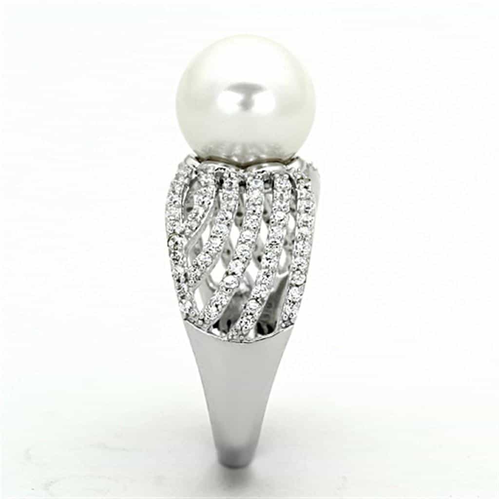 Sterling Silver Pearl CZ Wave Multi Row Ring view 9