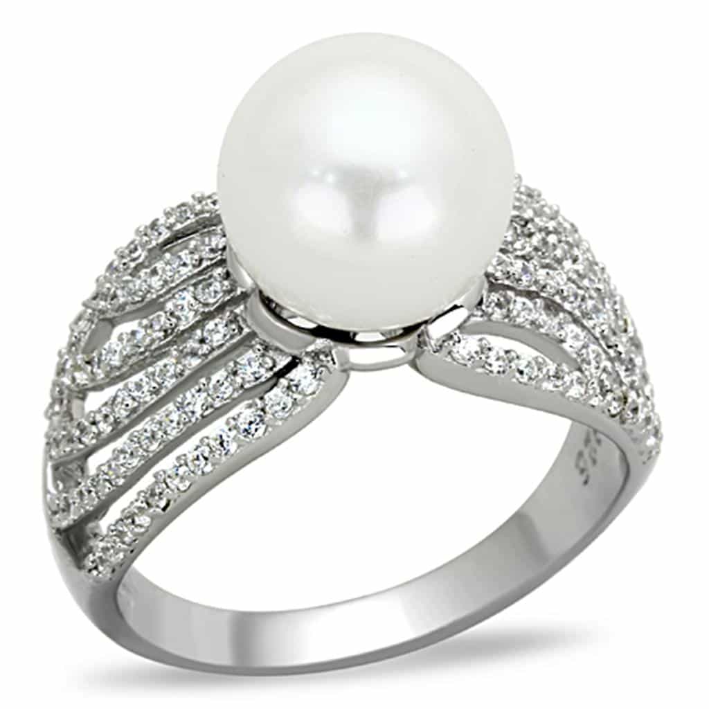 Sterling Silver Pearl CZ Wave Multi Row Ring view 5