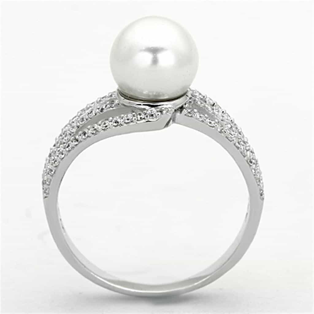 Sterling Silver Pearl CZ Pave Multi Row Ring view 3