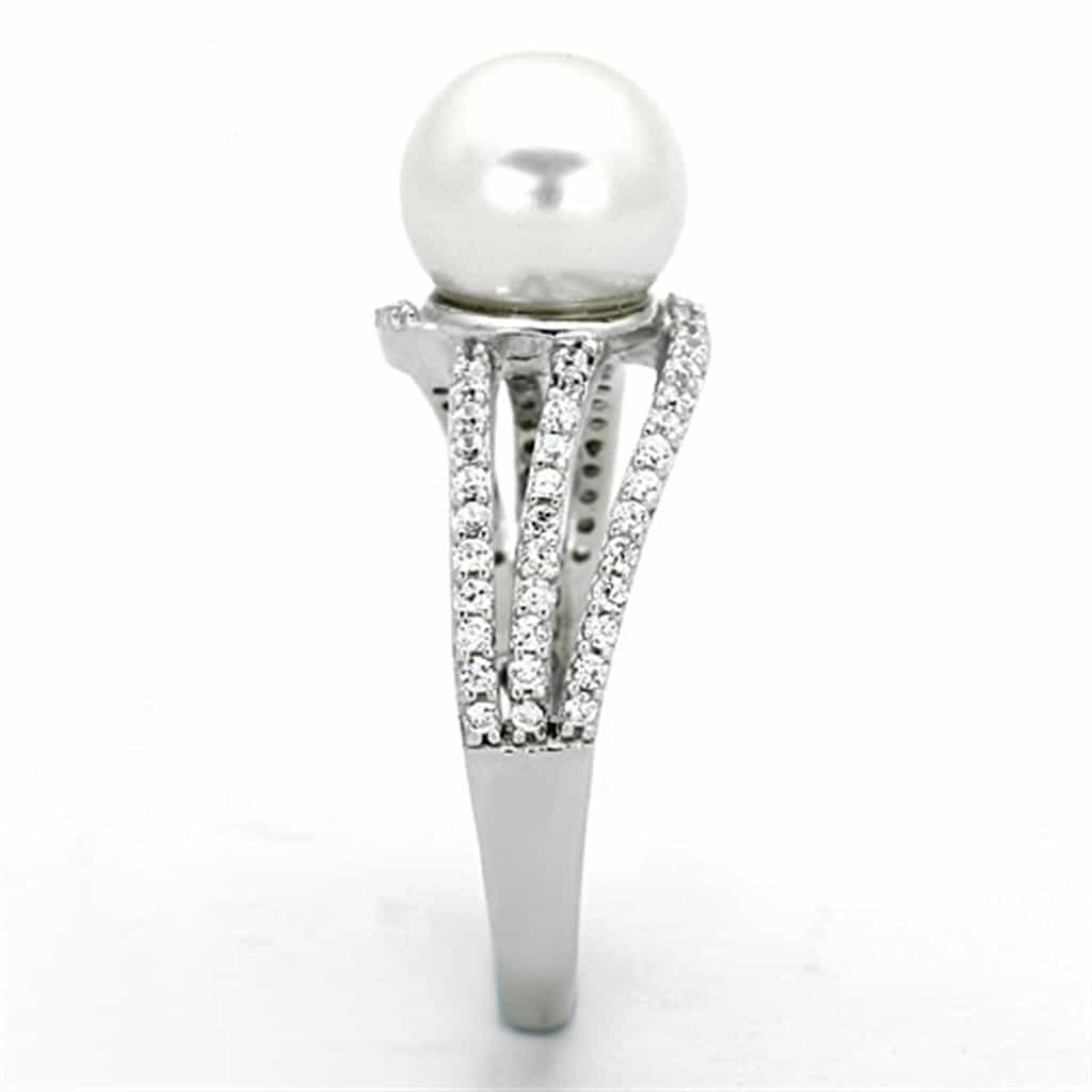 Sterling Silver Pearl CZ Pave Multi Row Ring view 9