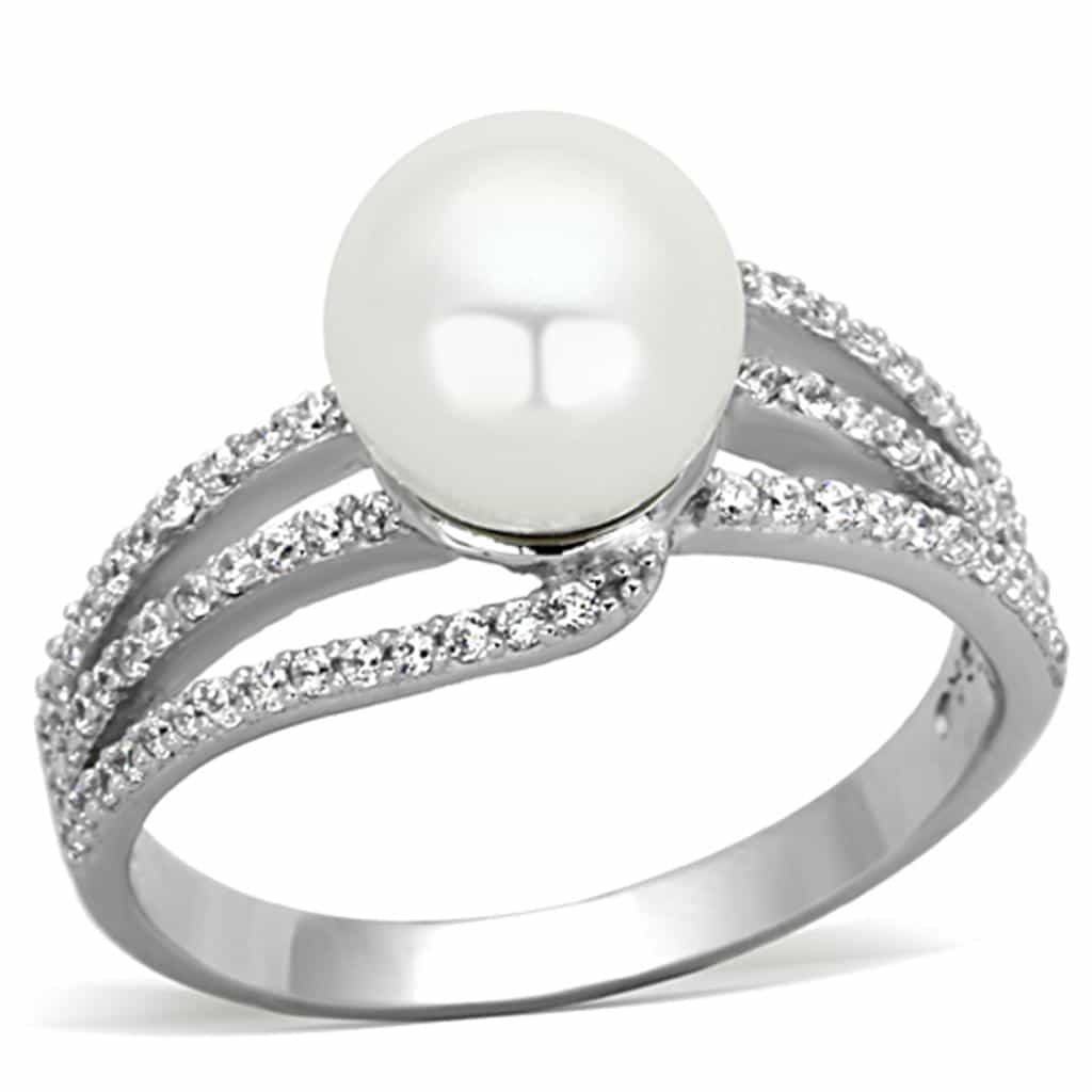 Sterling Silver Pearl CZ Pave Multi Row Ring view 10