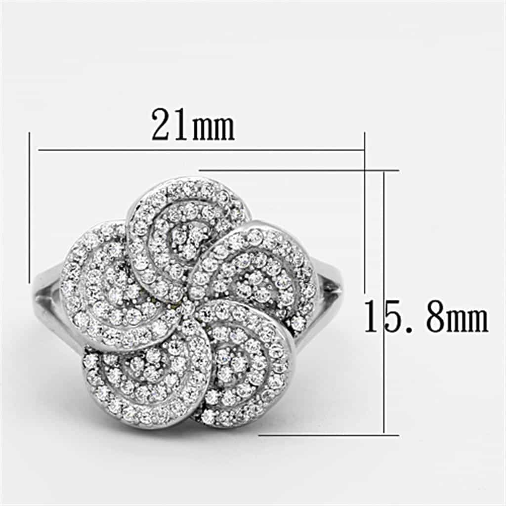Sterling Silver CZ Pave Flower Clover Dome Ring view 7
