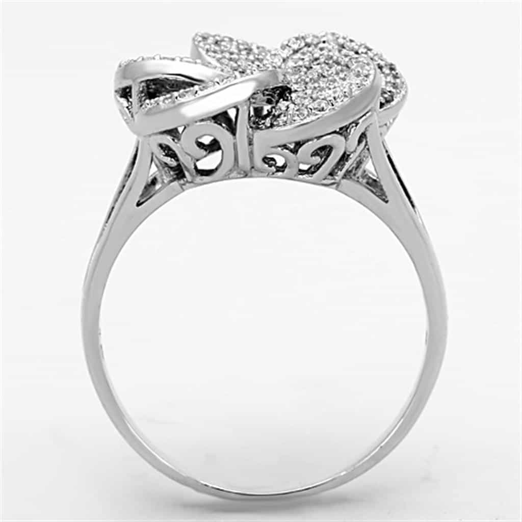 Sterling Silver CZ Pave Flower Clover Dome Ring view 8