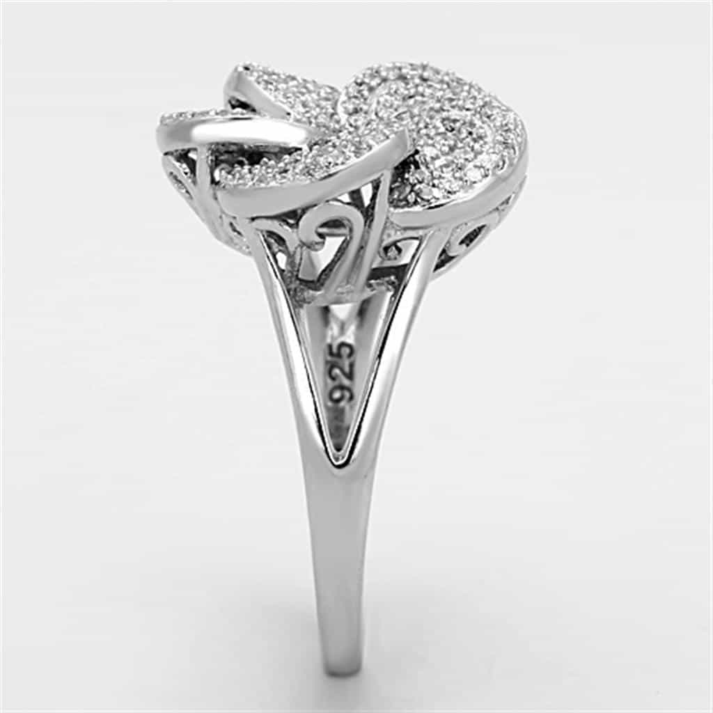 Sterling Silver CZ Pave Flower Clover Dome Ring view 9