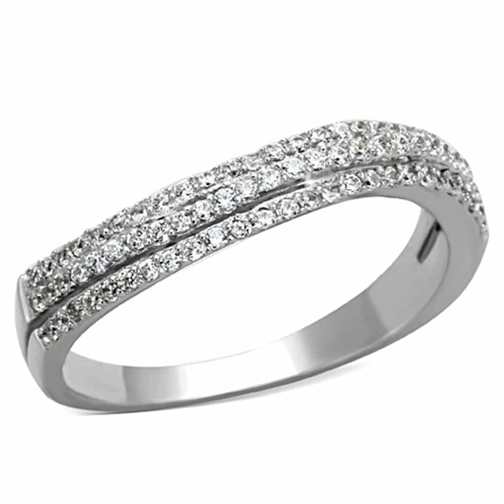 Sterling Silver CZ Pave Double Band Crossover Ring view 10