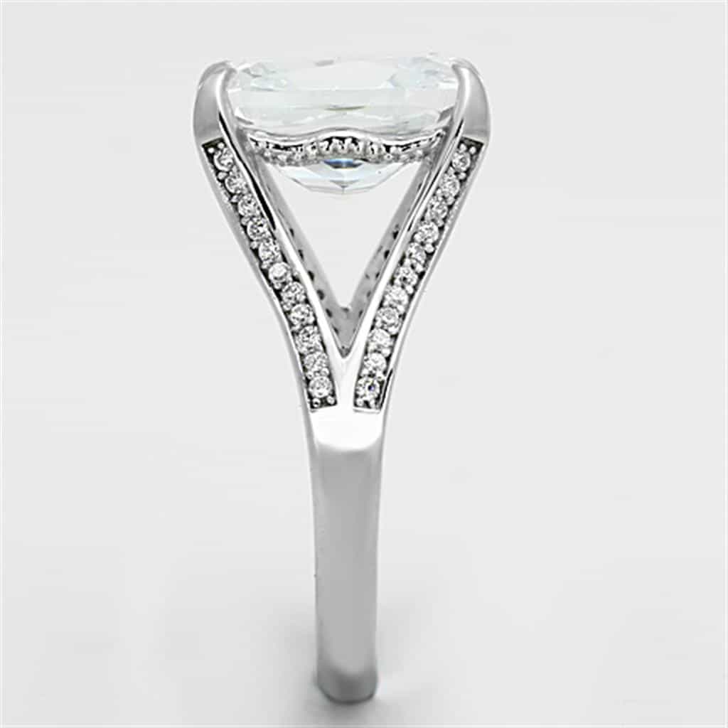 Sterling Silver CZ Cushion Large Solitaire Split Shank Ring view 4