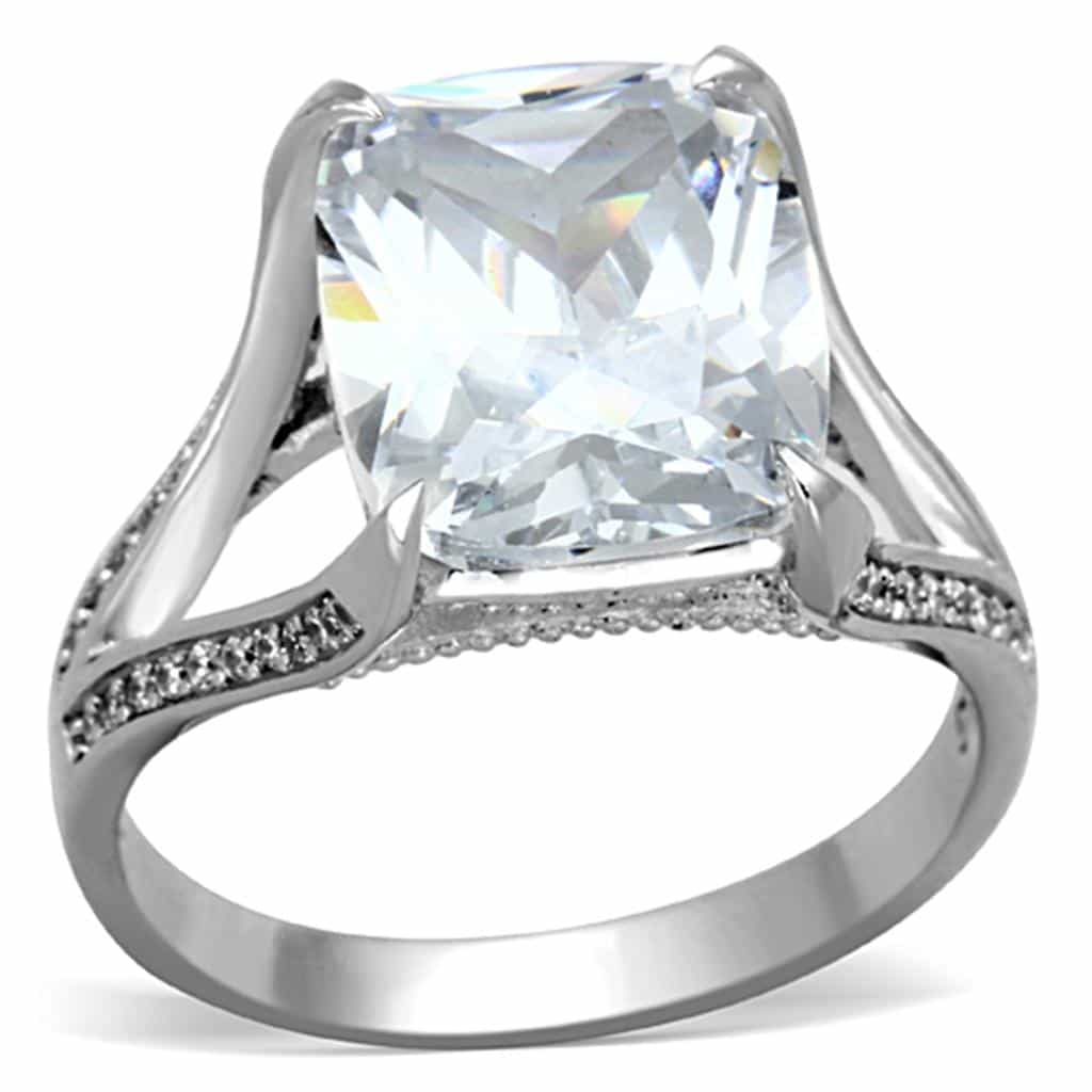 Sterling Silver CZ Cushion Large Solitaire Split Shank Ring view 10