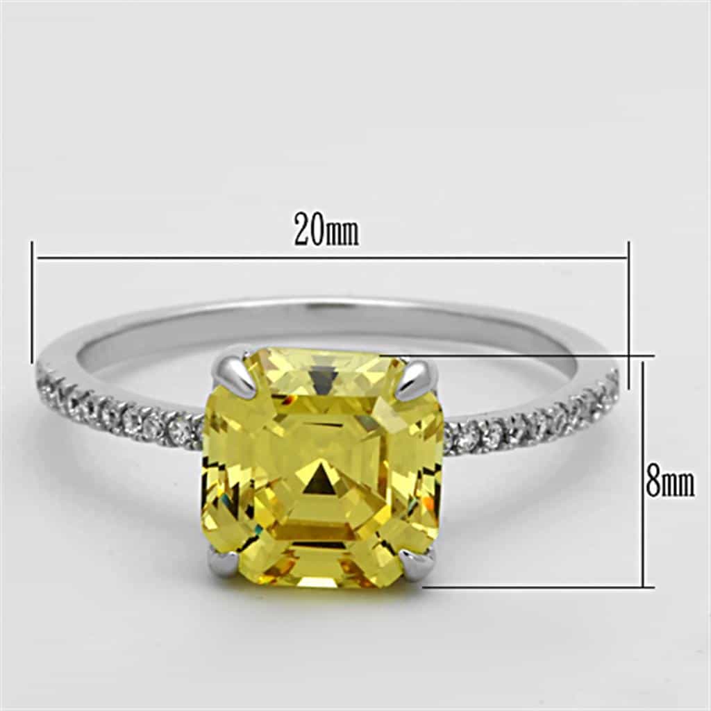 Sterling Silver Yellow CZ Cushion Solitaire Pave Ring view 7