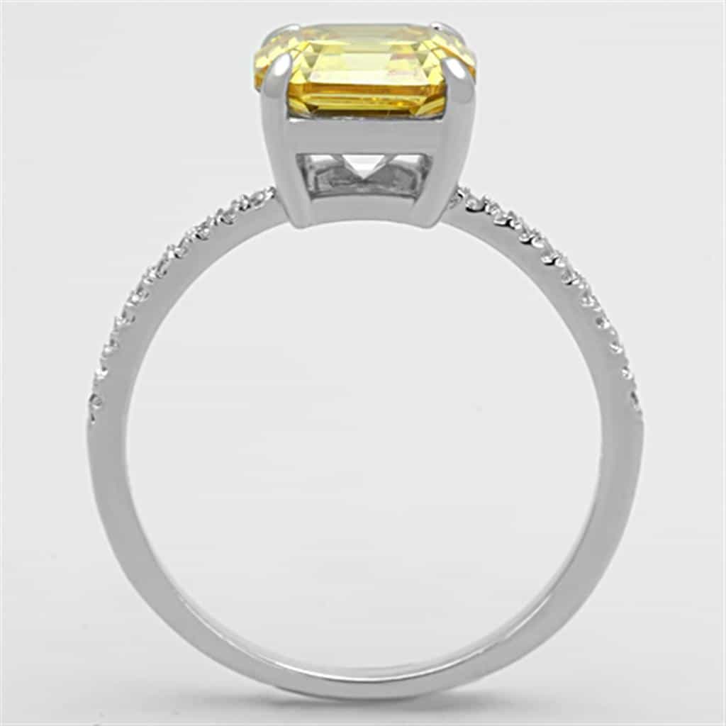 Sterling Silver Yellow CZ Cushion Solitaire Pave Ring view 3