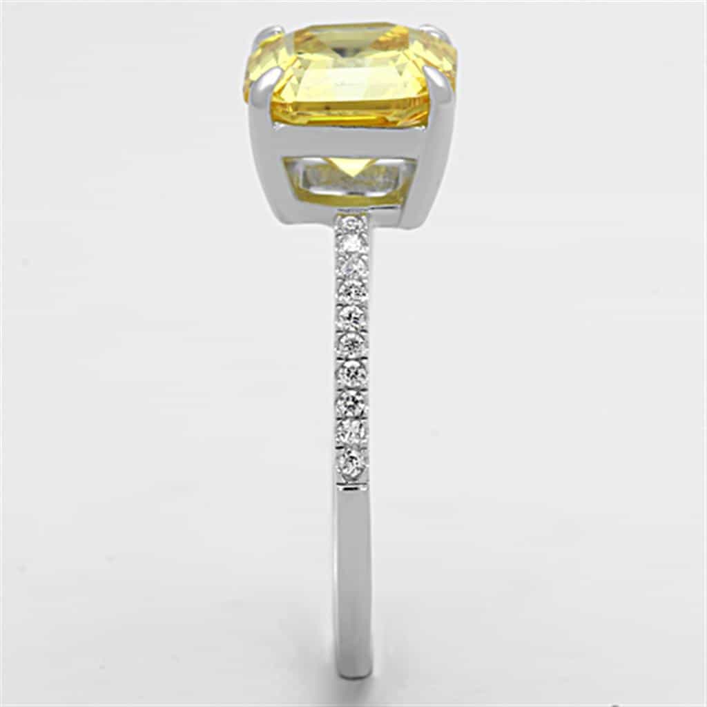 Sterling Silver Yellow CZ Cushion Solitaire Pave Ring view 9
