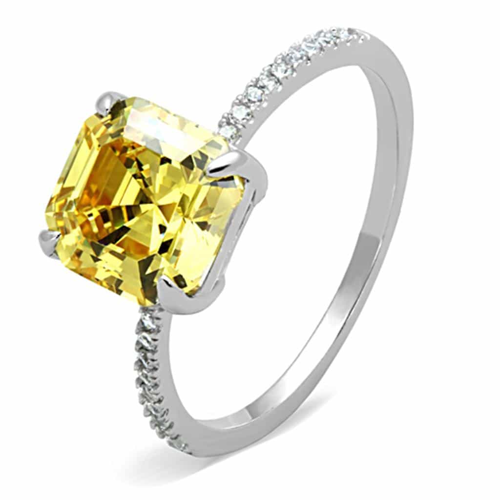 Sterling Silver Yellow CZ Cushion Solitaire Pave Ring view 10