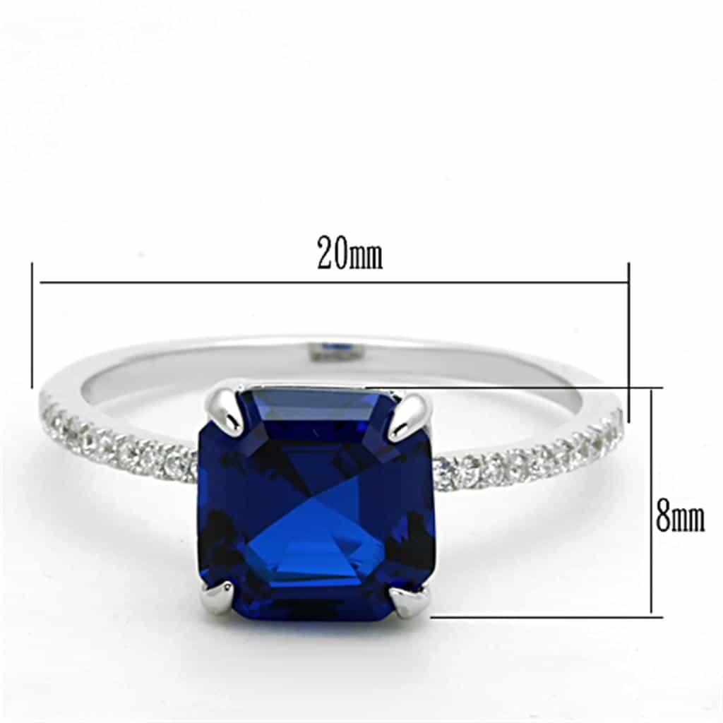 Sterling Silver Blue Sapphire Emerald Cut Solitaire Pave Ring view 8