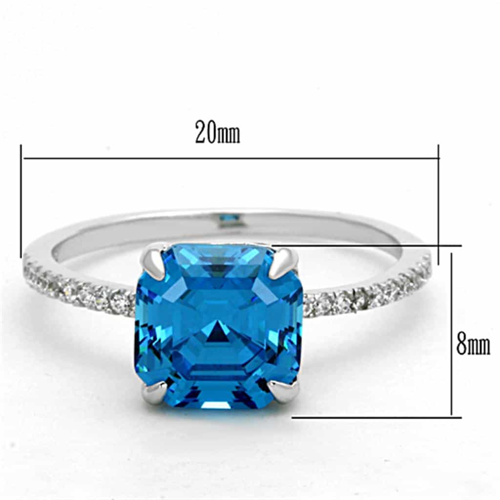 Sterling Silver Aqua Blue CZ Cushion Solitaire Pave Ring view 2