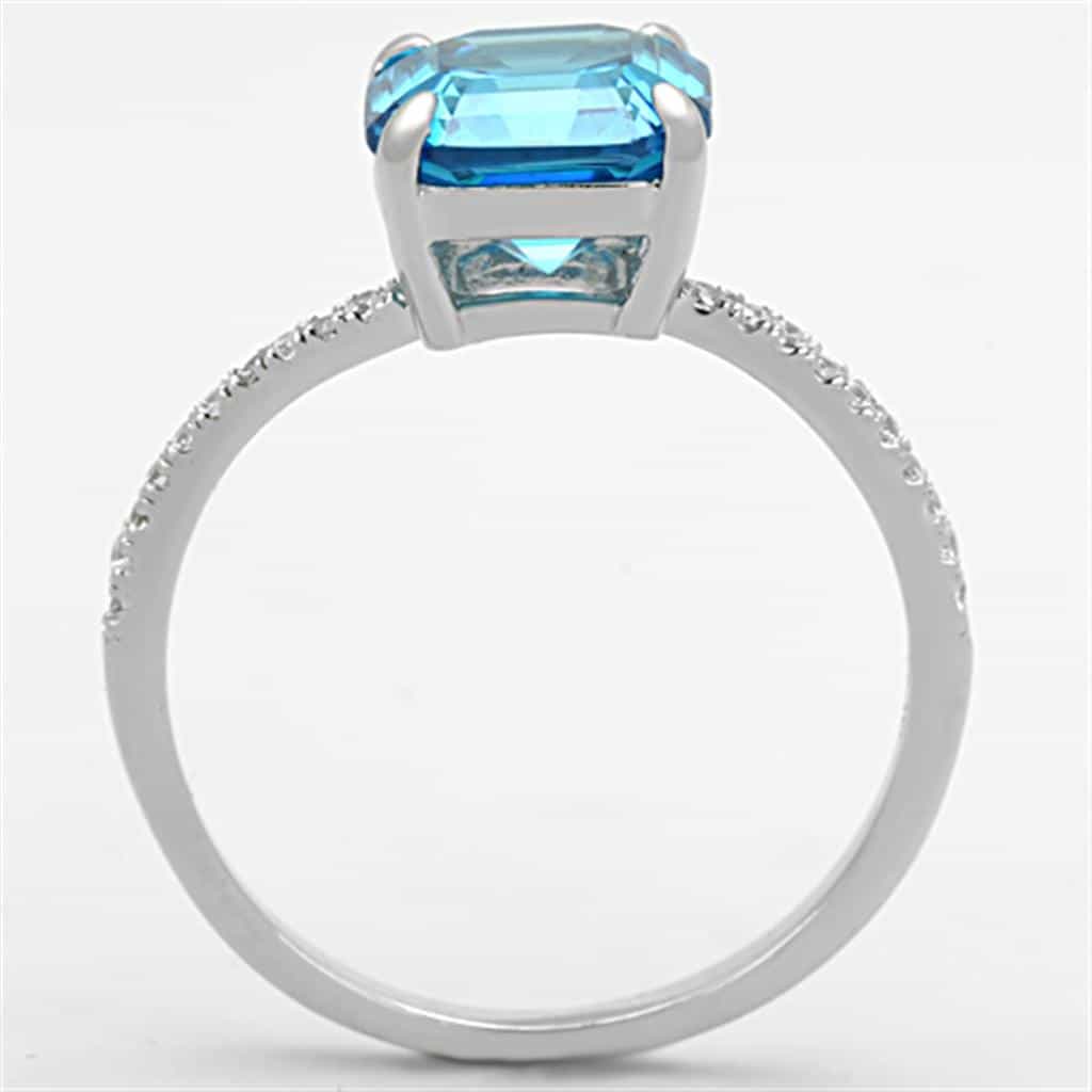 Sterling Silver Aqua Blue CZ Cushion Solitaire Pave Ring view 9