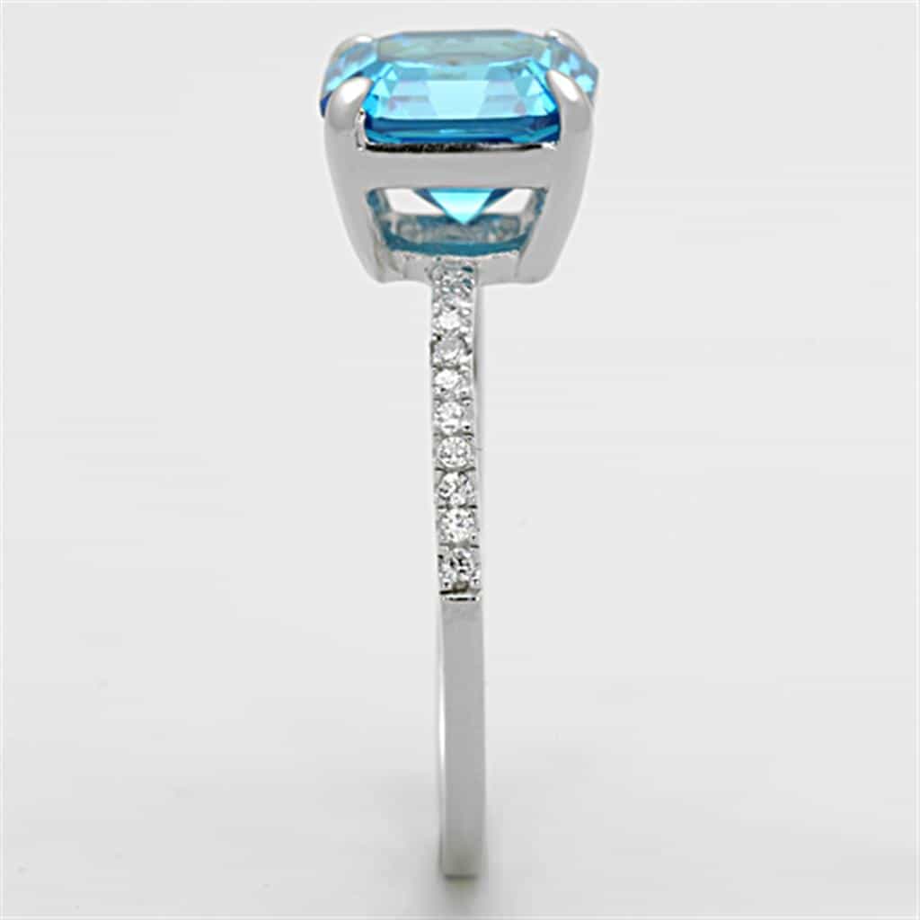 Sterling Silver Aqua Blue CZ Cushion Solitaire Pave Ring view 4