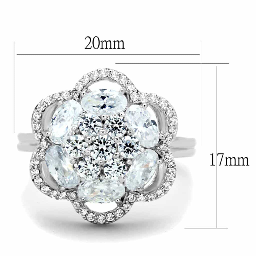 Sterling Silver CZ Round Oval Flower Cluster Ring view 2
