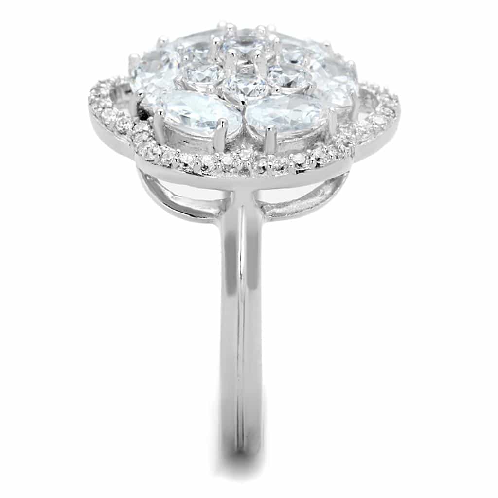 Sterling Silver CZ Round Oval Flower Cluster Ring view 4