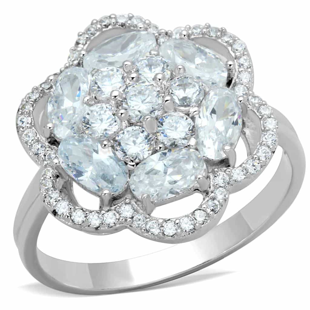 Sterling Silver CZ Round Oval Flower Cluster Ring view 5