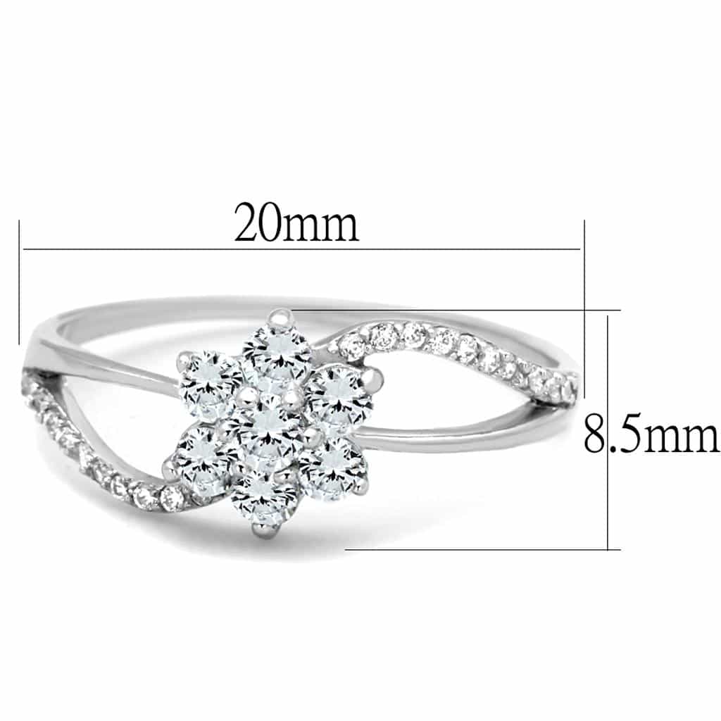 Sterling Silver CZ Round Flower Cluster Bypass Ring view 2