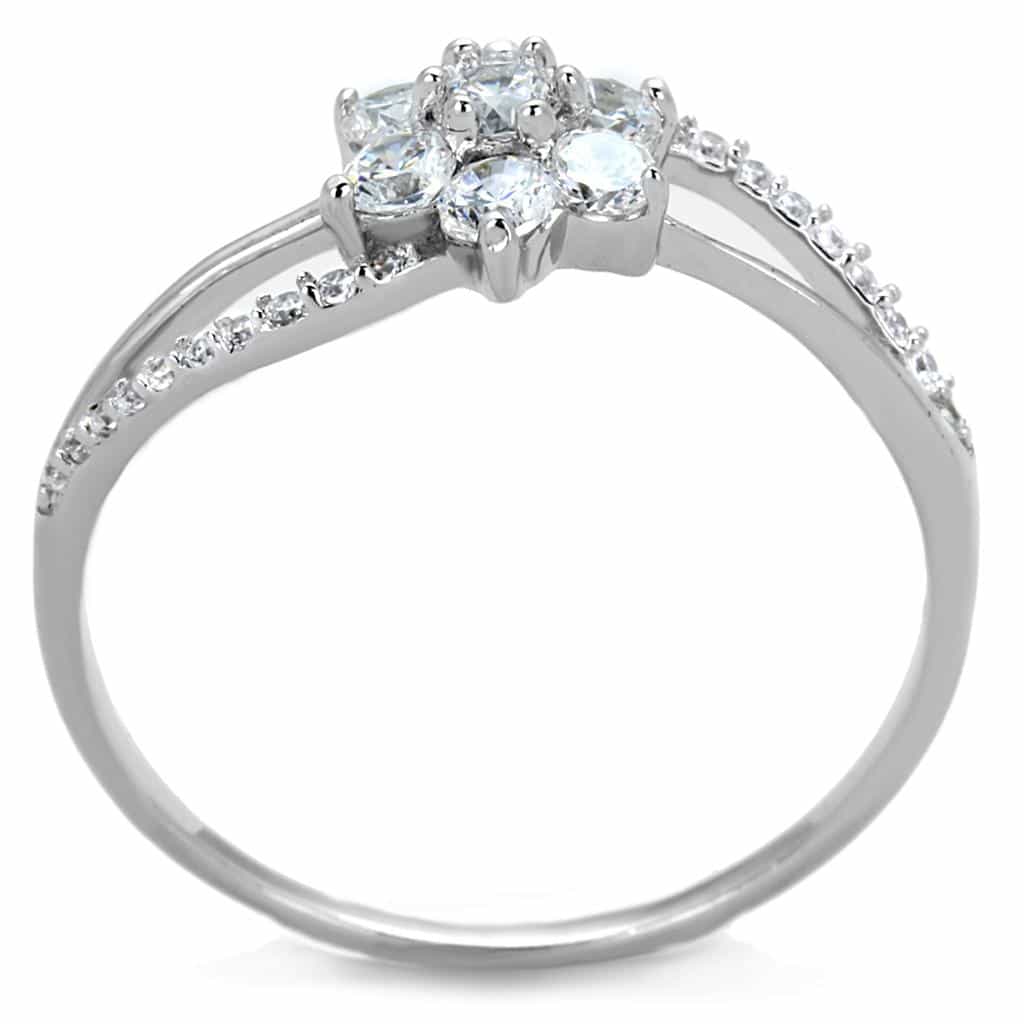 Sterling Silver CZ Round Flower Cluster Bypass Ring view 3