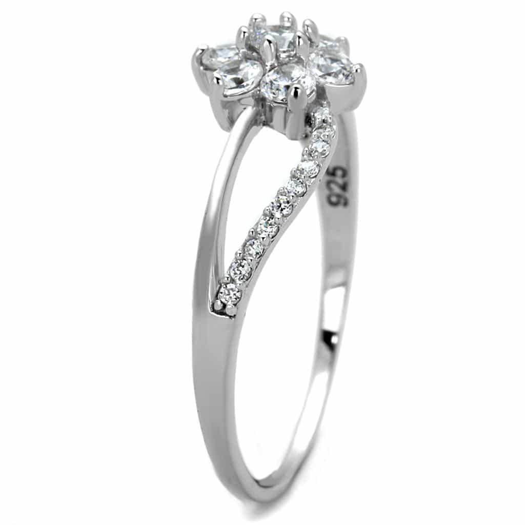 Sterling Silver CZ Round Flower Cluster Bypass Ring view 9