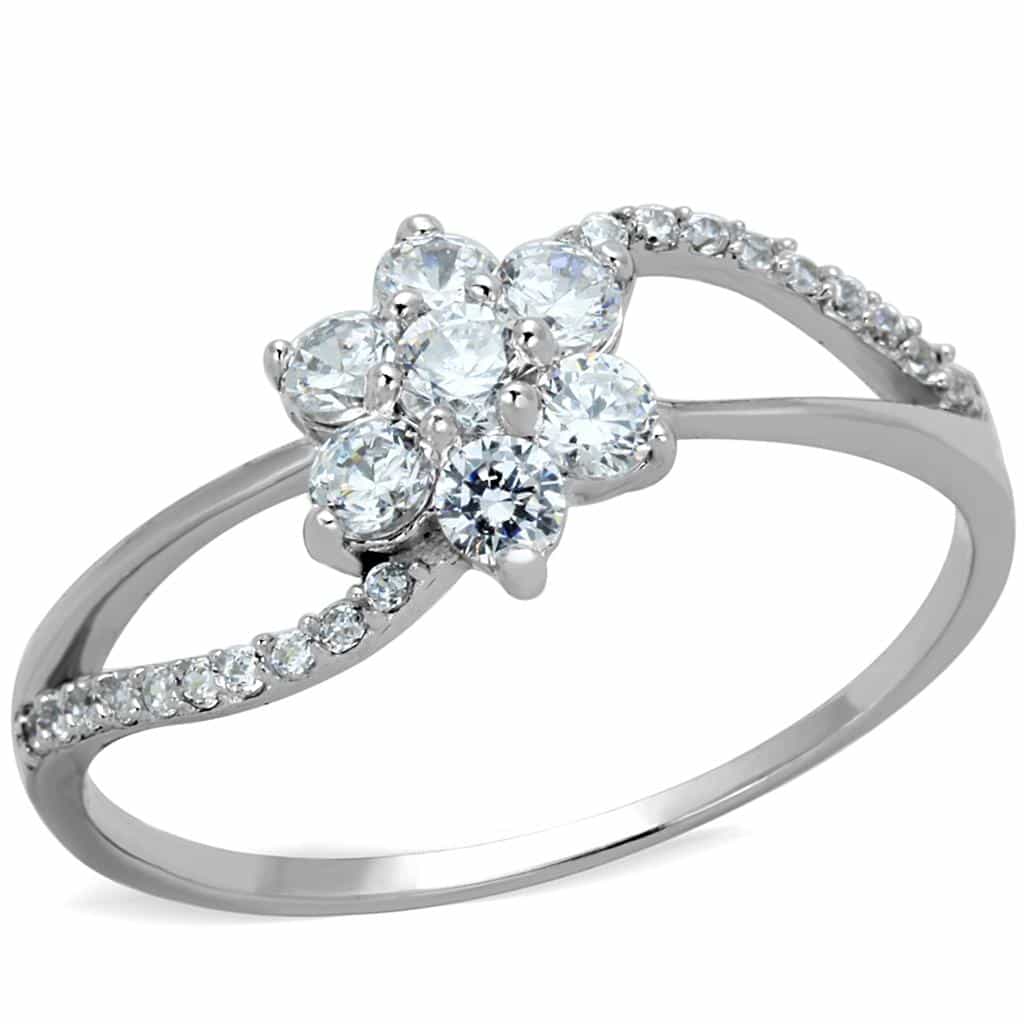 Sterling Silver CZ Round Flower Cluster Bypass Ring view 10
