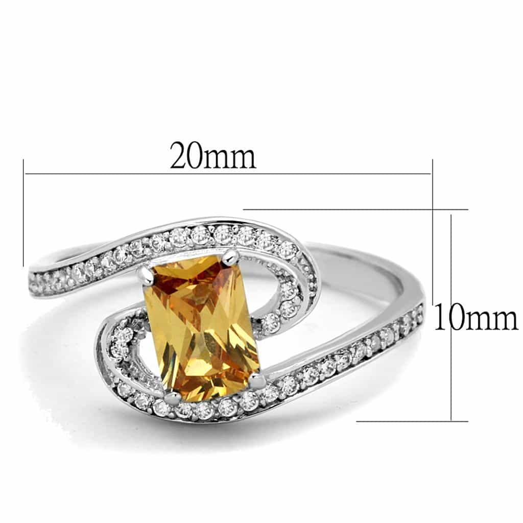 Sterling Silver Citrine Emerald Cut CZ Bypass Swirl Ring view 2