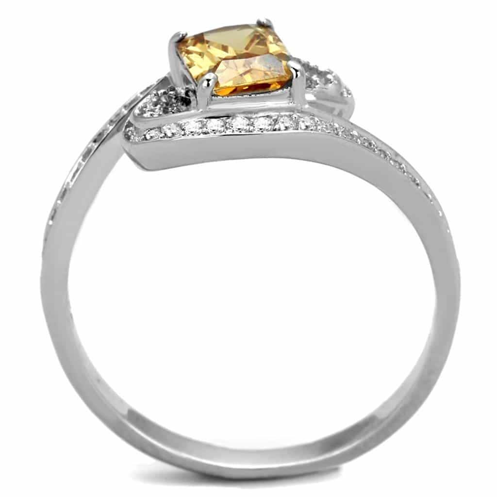 Sterling Silver Citrine Emerald Cut CZ Bypass Swirl Ring view 8