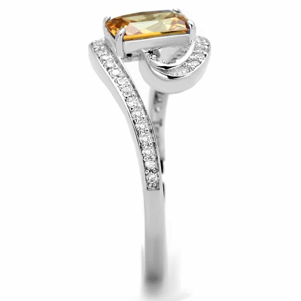 Sterling Silver Citrine Emerald Cut CZ Bypass Swirl Ring view 9