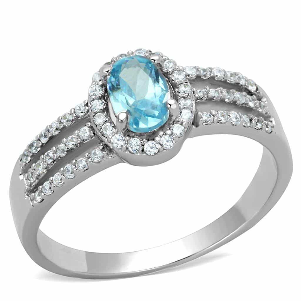 Sterling Silver Blue Topaz Oval Halo Multi Row Ring view 10