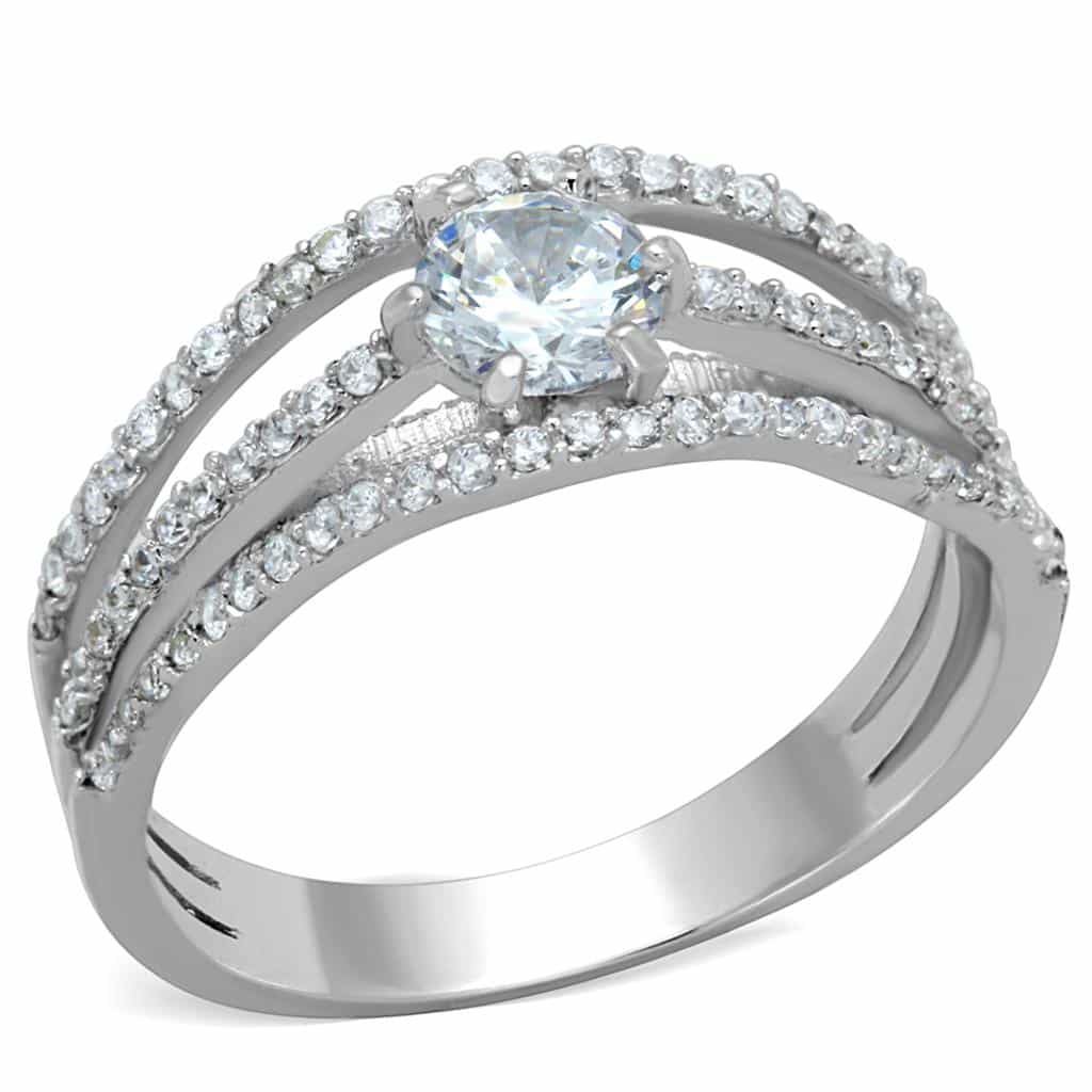 Sterling Silver CZ Round Triple Row Pave Ring view 10