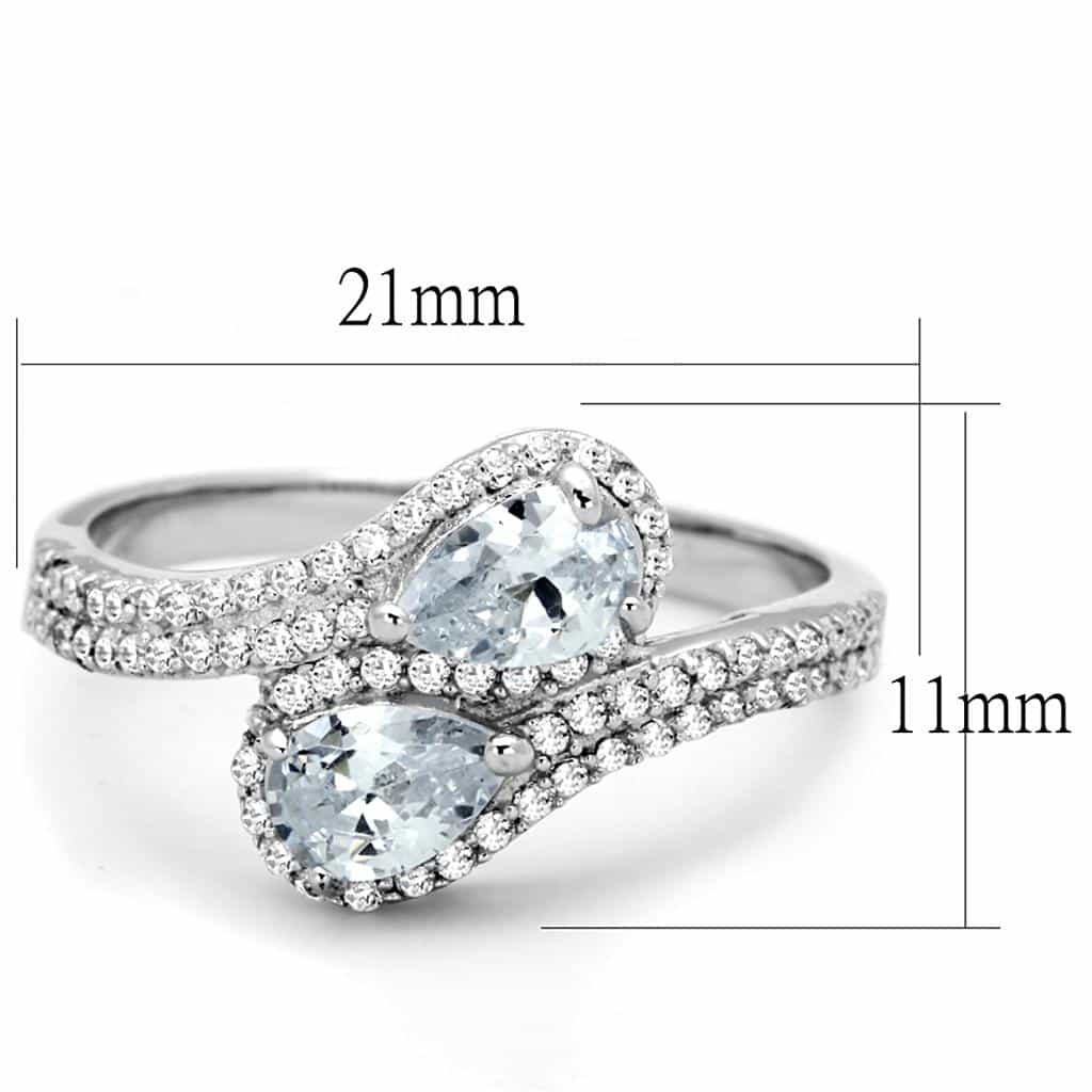 Sterling Silver CZ Round Pear Twisted Bypass Pave Ring view 7