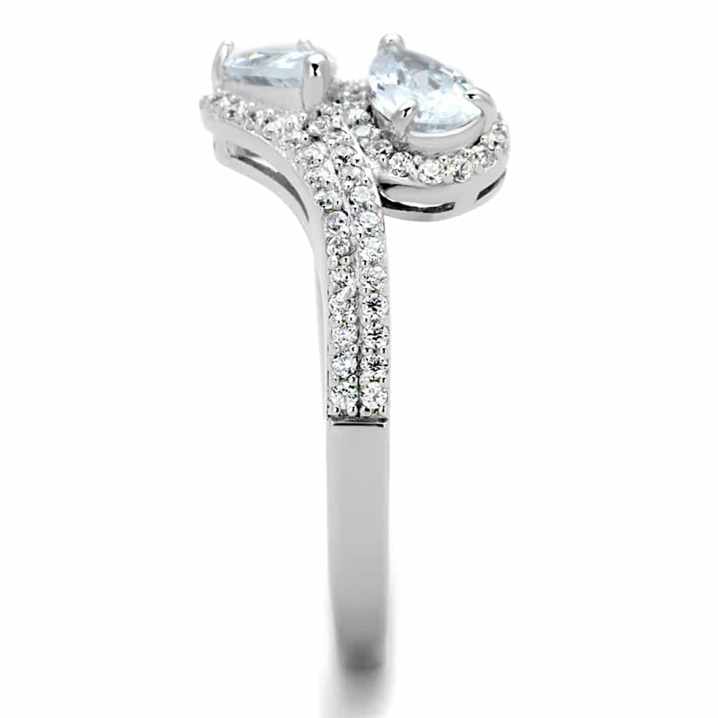 Sterling Silver CZ Round Pear Twisted Bypass Pave Ring view 9