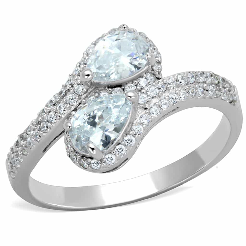 Sterling Silver CZ Round Pear Twisted Bypass Pave Ring view 10