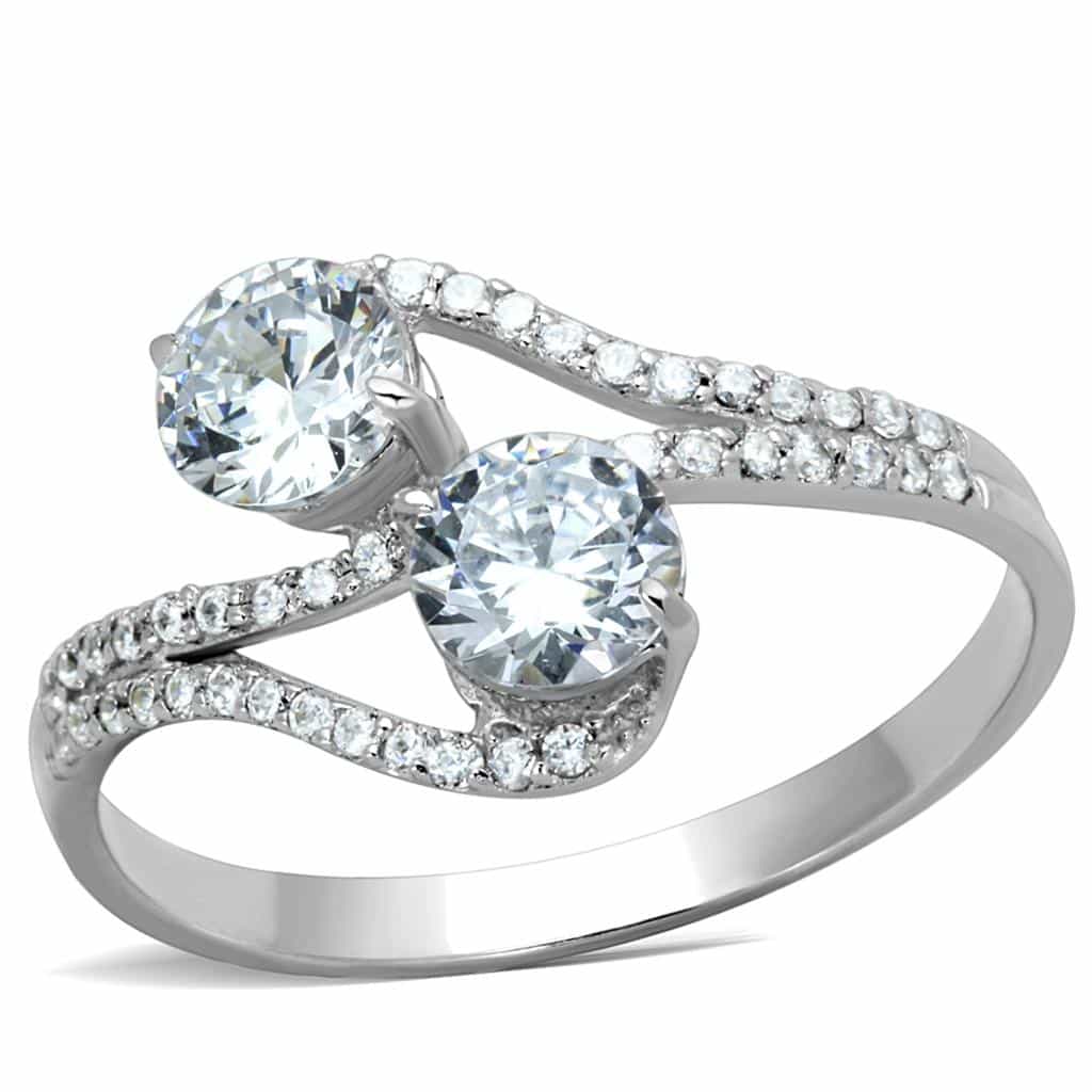 Sterling Silver CZ Round Bypass Swirl Halo Ring view 10
