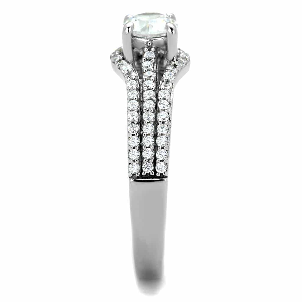 Sterling Silver CZ Round Split Shank Halo Pave Ring view 4