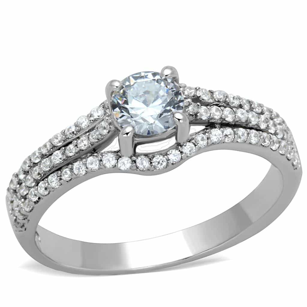 Sterling Silver CZ Round Split Shank Halo Pave Ring view 5