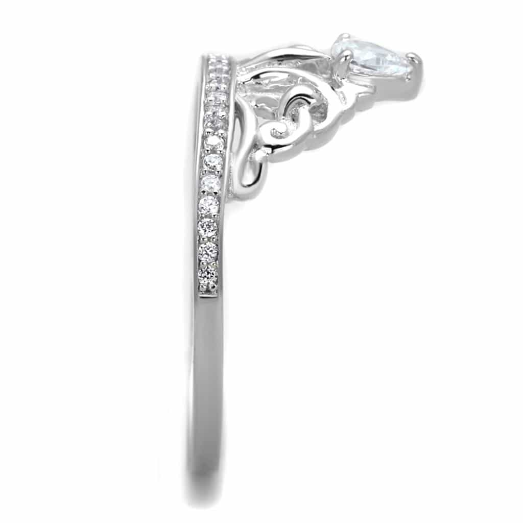 Sterling Silver CZ Pear Crown Tiara Filigree Ring view 4